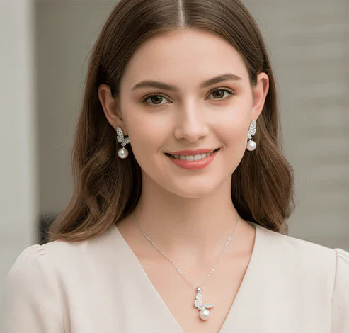 Pearl Sparkle Butterfly Jewelry Set